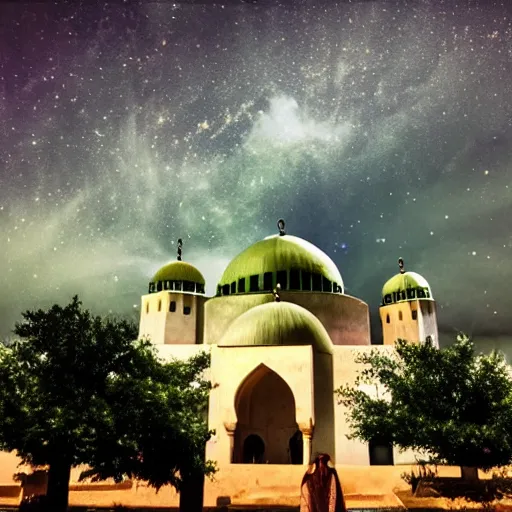 Image similar to mosque surrounded by nebula clouds