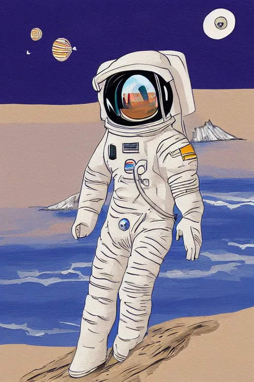 Image similar to Astronaut, Beach, art by CottonGame