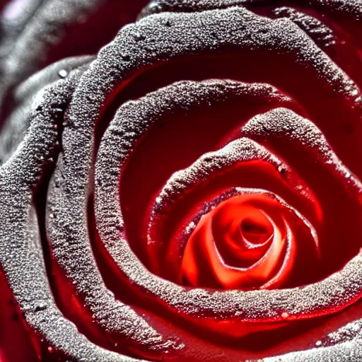 Image similar to award - winning macro of a beautiful black rose made of glowing molten magma