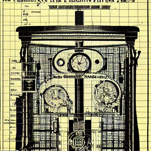 Prompt: a detailed blueprint of a time machine