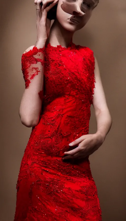 Prompt: fashion model wearing red dress, zara, insane, intricate, highly detailled, sharp focus 8k