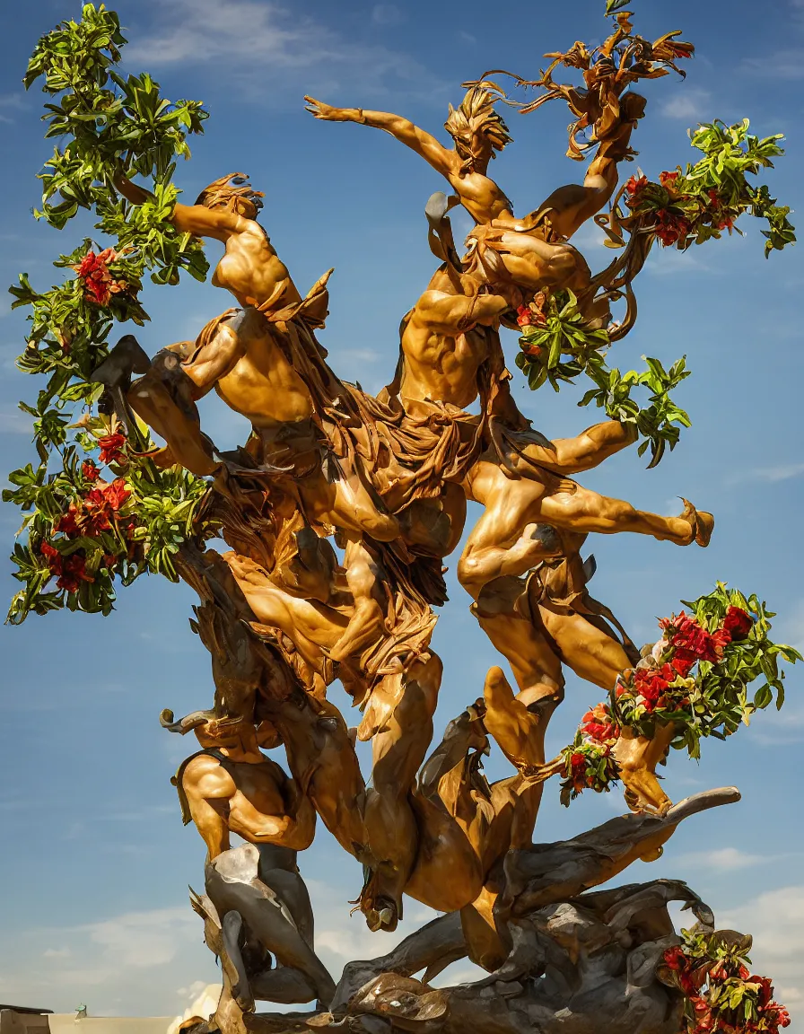 Prompt: a cowboy turning into blooms. volumetric lighting, beautiful, sharp focus, ultra detailed. bold vibrant complementary colors. sculpture by antonio canova. a cowboy with plants by frank frazetta, kai carpenter, syd mead, slim aarons, zhang kechun, lynda benglis. tropical sea slugs. 4 k, 3 5 mm, fujifilm