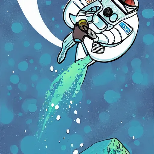 Image similar to matt chinworth illustration of an astronaut underwater