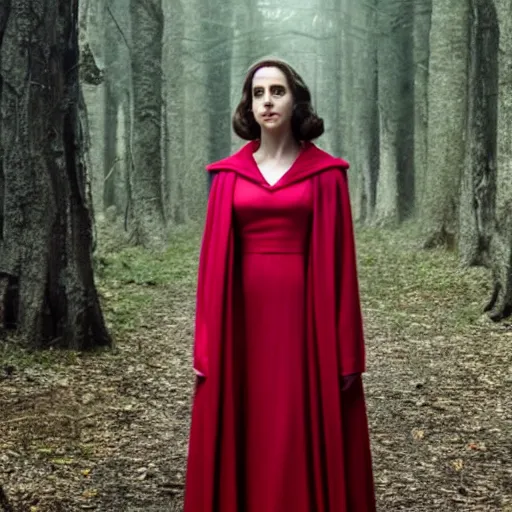 Prompt: alison brie in handmaid's tale cloak