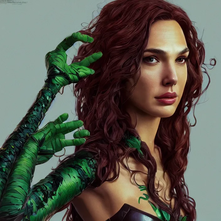 Image similar to portrait of Gal Gadot as a Poison Ivy in Batman & Robin 1997. intricate artwork. by Tooth Wu, wlop, beeple, dan mumford. octane render, trending on artstation, greg rutkowski very coherent symmetrical artwork. cinematic, hyper realism, high detail, octane render, 8k