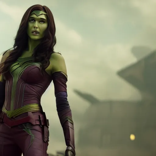 Image similar to Film still of Gal Gadot as Gamora, from Guardians of the Galaxy Vol. 2 (2017)