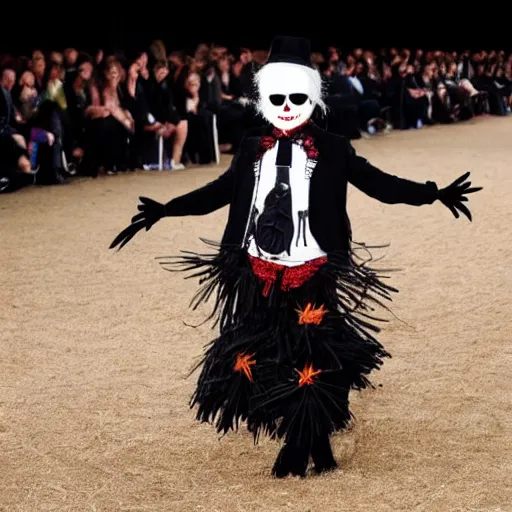 Prompt: a scarecrow doing a catwalk, by Karl Lagerfeld