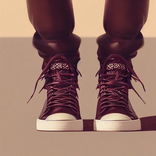 Prompt: Among us crewmate wearing large high-top basketball sneakers, colorful leather shoes, photorealistic, 3D render