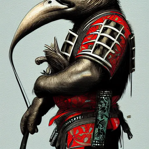 Image similar to graphic, hyperreal, portraiture illustration of anthropomorphic sloth in traditional samurai armor : : digital art, concept art, character development : : illustrated by artgerm, yoji shinkawa, scott buoncristiano, nychos