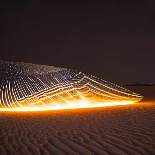 Prompt: zaha hadid, dancefloor kismet, fire, night, the australian desert, xf iq 4, 1 5 0 mp, 5 0 mm, f 1. 4, iso 2 0 0, 1 / 1 6 0 s, dawn, golden ratio, rule of thirds