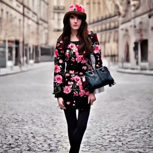 Prompt: floral hungarian female fashion