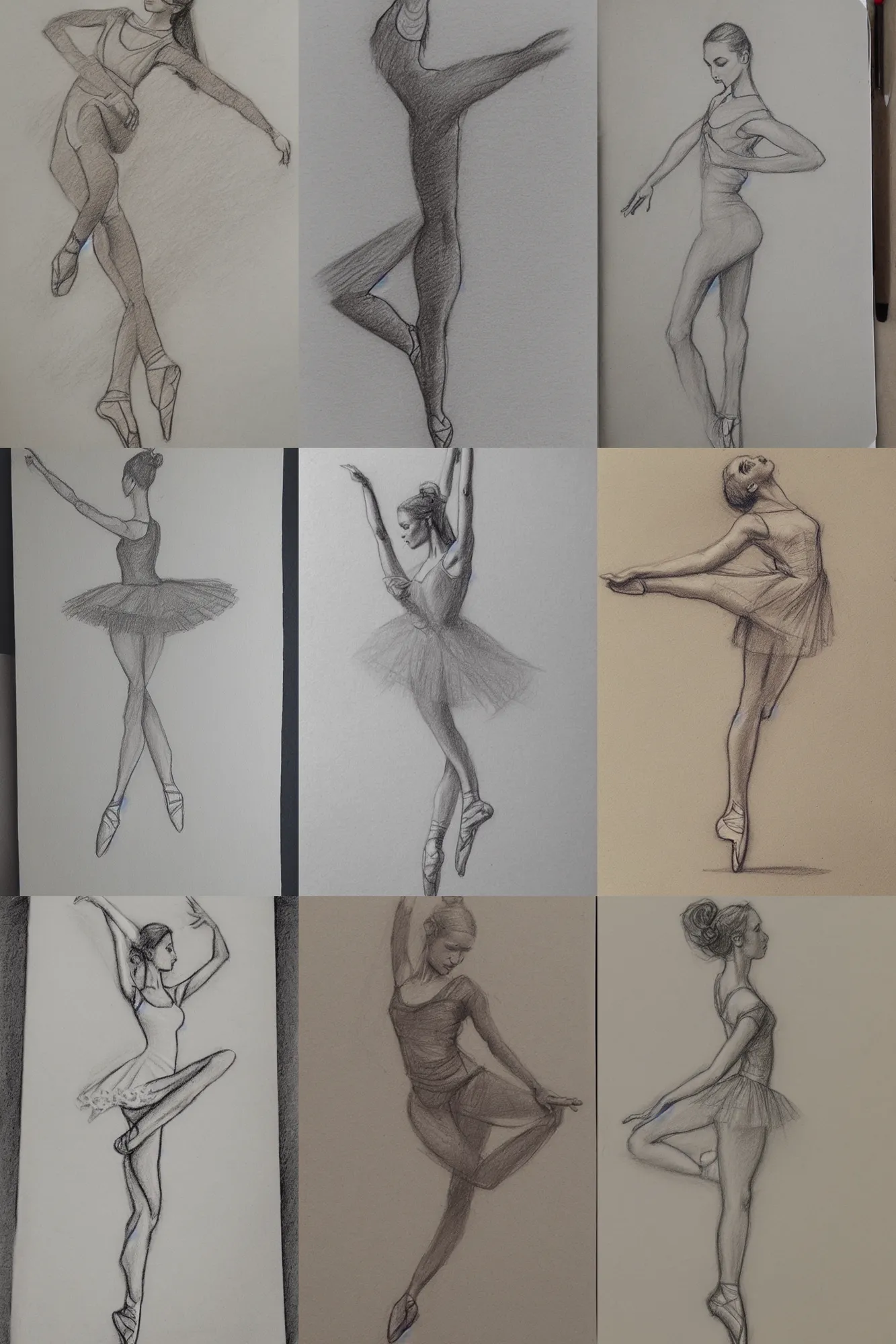 Prompt: a loose pencil sketch of a female ballet dancer, sketchbook, toned paper