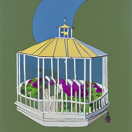 Image similar to garden gazebo, artists gouache on matte paper, patrick caulfield