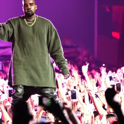 Prompt: kanye west performing a concert inside a mcdonalds