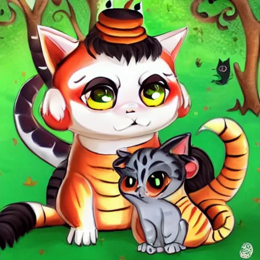 Image similar to a cute eastern dragon with big eyes and friendly + a cute cat