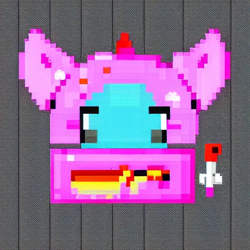 Prompt: a pretty pink unicorn eating a hamburger | pixel art | very high quality | very cute # pixelart