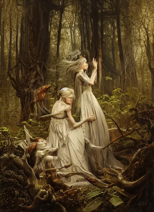 Prompt: highly detailed oil painting | very intricate | cinematic lighting | award - winning | the lonely witch hut in the forest fashion by alexander mcqueen | by roberto ferri, by tom bagshaw, by j. c. leyendecker and klimt, american romanticism, by austin osman spare, artstation, cgsociety, official art, octane