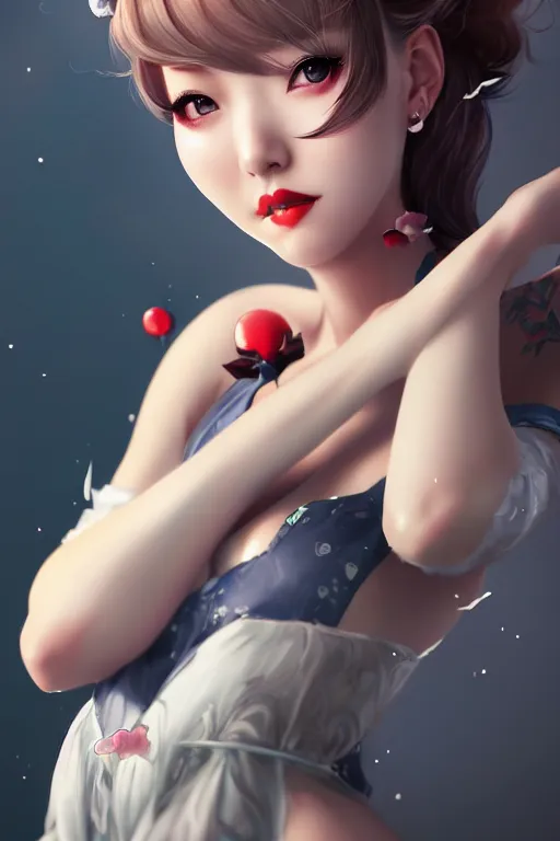 Image similar to a pin up and beautiful fashion and dreamlke japan girl, charming, art by artgerm & jeehyung lee & wlop, hyperdetailed, 8 k realistic, symmetrical, frostbite 3 engine, cryengine, dof, trending on artstation, wallpaper