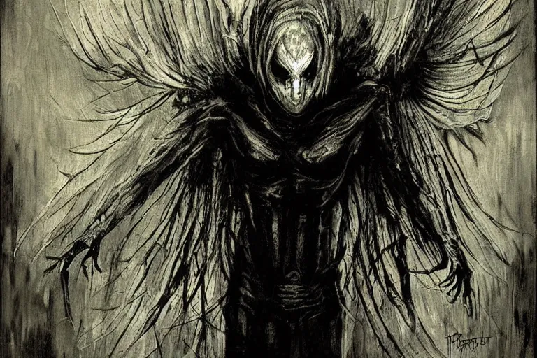 Image similar to mad horror painting of mothman by ben templesmith