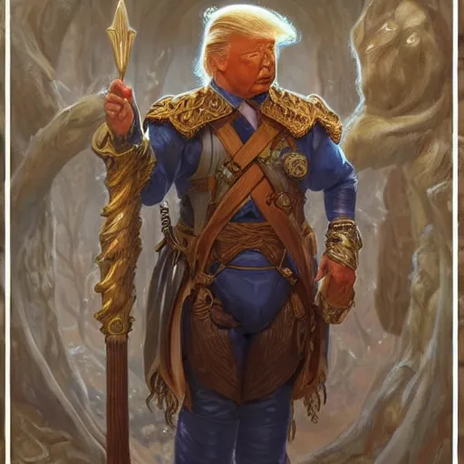 Prompt: Donald Trump as a fantasy D&D character, full body art by Donato Giancola and James Gurney, digital art, trending on artstation