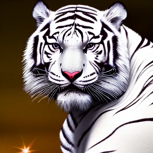 Prompt: a white tiger with the stars in the background by rykyart, highly detailed, ultra realistic, beautiful lighting, 4 k resolution