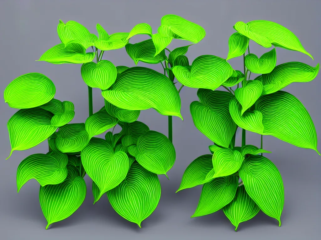 Image similar to 3 d render abundant flowering hosta plants made from ideas, 3 d geometric neon shapes, rule of thirds, clean linework, dramatic, award winning, 4 k, trending on artstation, photorealistic, volumetric lighting, octane render