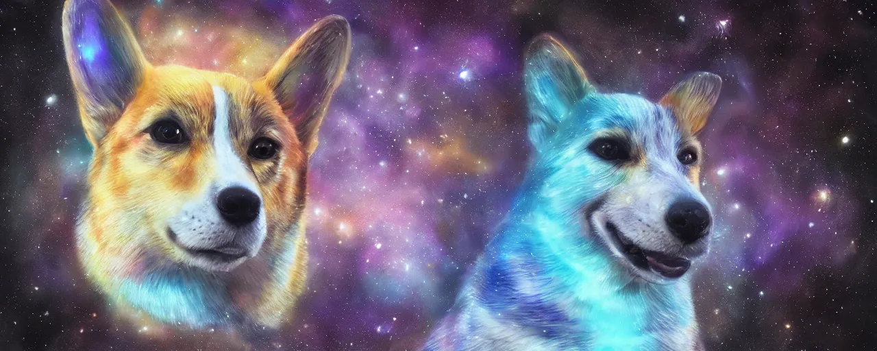 Image similar to galactic corgi, ultra realistic, digital art, concept art