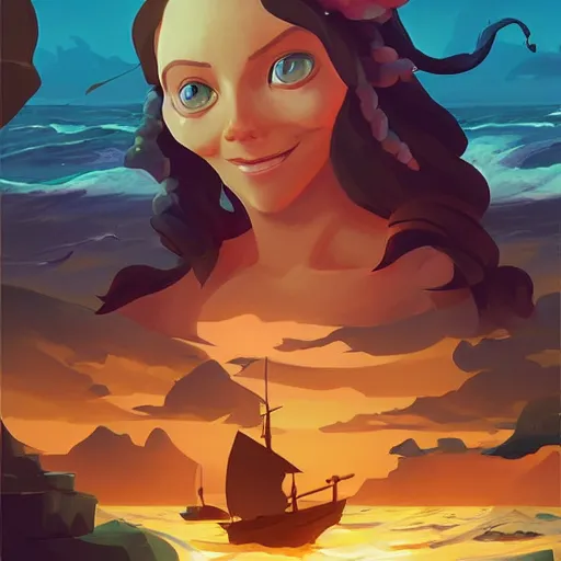 Image similar to painting mermaid treasure on sea of thieves game avatar hero smooth face median photoshop filter cutout vector, behance hd by jesper ejsing, by rhads, makoto shinkai and lois van baarle, ilya kuvshinov, rossdraws global illumination