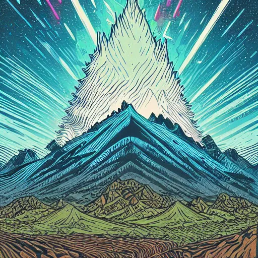 Prompt: Mountains by Dan Mumford