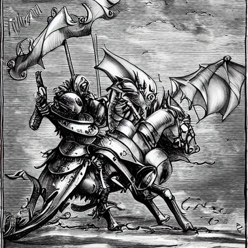 Image similar to an epic battle between a knight and a dragon