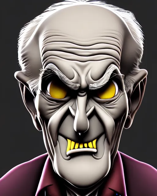 Image similar to sinister old man character portrait, by don bluth, highly detailed, dynamic shadows, 4 k, wallpaper - 1 0 2 4