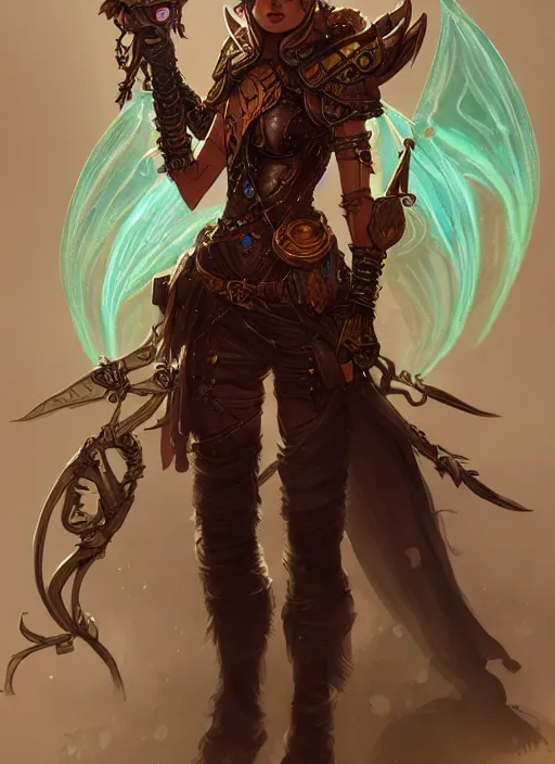 Image similar to dungeons and dragons art design of a fairy artificer, concept art, intense, illustration, digital painting, highly detailed, fantasy, trending on artstation,