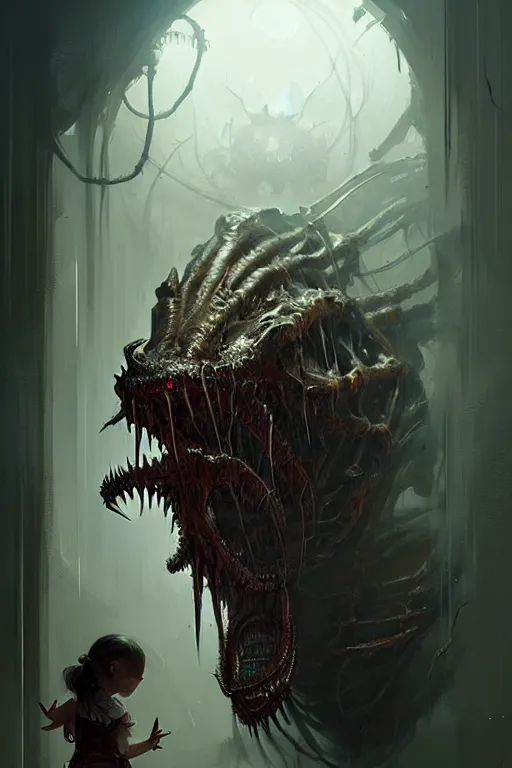 Prompt: professional concept art of a creepy family horrendous mechanical predatory! species in a dark room by artgerm and greg rutkowski. an intricate, elegant, highly detailed digital painting, concept art, smooth, sharp focus, illustration, background environment