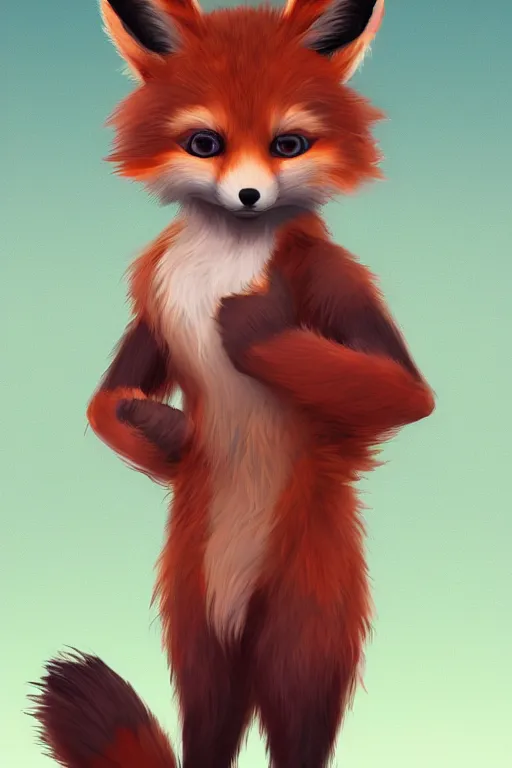 Image similar to an anthropomorphic fox with a fluffy tail wearing a vest, backlighting, trending on artstation, digital art, furry art, trending on furaffinity, lineart