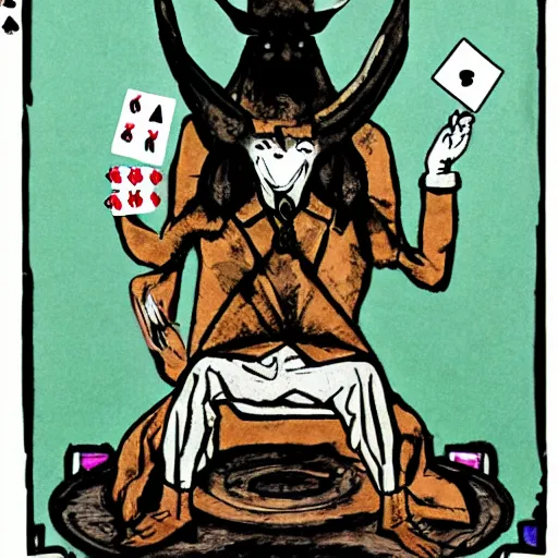 Image similar to baphomet plays poker with Aleister Crowley