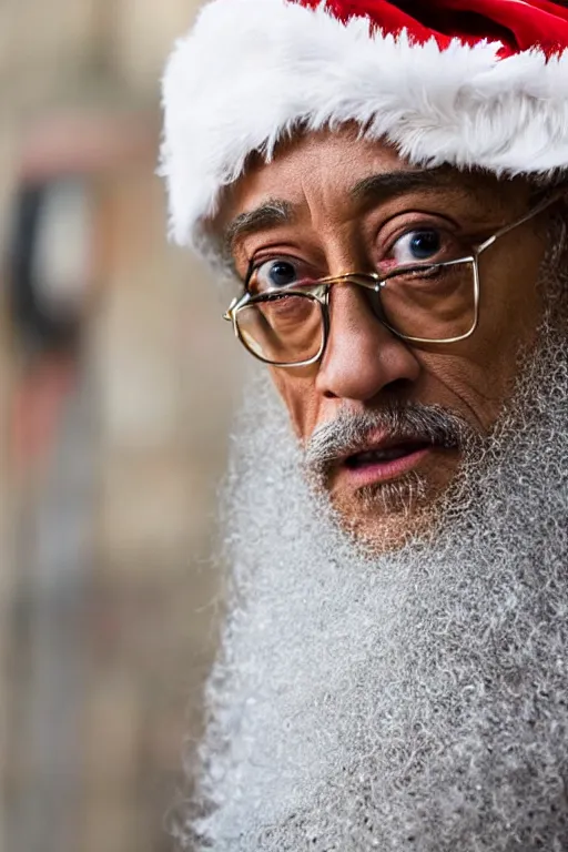 Prompt: close up of giancarlo esposito as santa claus, stern expression