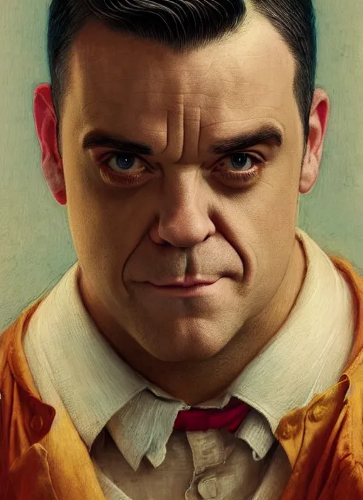 Prompt: A beautiful portrait of egghead robbie williams looking expecting plush toy, digital art by Eugene de Blaas and Ross Tran, vibrant color scheme, highly detailed, in the style of romanticism, cinematic, artstation, Greg rutkowski