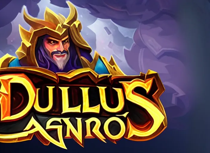 Image similar to logo for a game called'duelio ', style of hearthstone and league of legends, logo concept, fantasy, fun