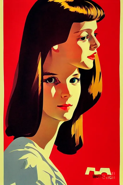 Prompt: portrait beautiful girl, ussr poster, art by grewski