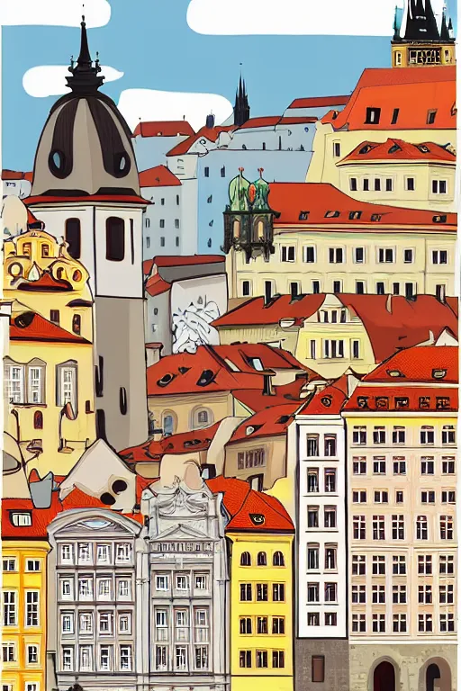 Image similar to prague, illustration, in the style of katinka reinke