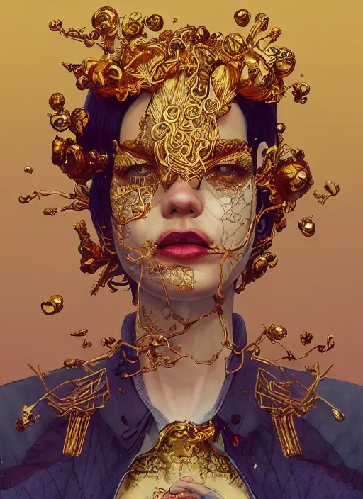 Prompt: gold :: by Martine Johanna and Simon Stålenhag and Chie Yoshii and wlop and Guillermo del toro :: ornate, dynamic, particulate, rich colors, elegant, centered, artstation, smooth, sharp focus, octane render, 3d