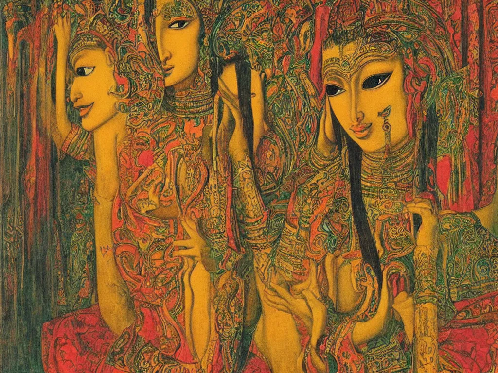 Image similar to portrait of an apsara. painting by ernst fuchs