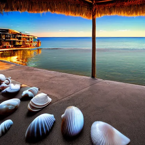 Image similar to idyllic vision of the seaside with seashells by eric zener and liam wong, hdr,