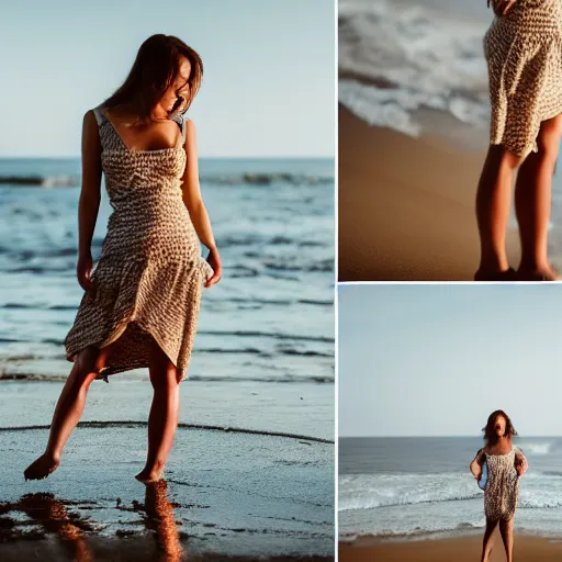 Image similar to image of Barbara genshin impact in a light dress against the sea, photorealistic, shooting 35mm, beautiful, photography, 4k, soft light, studio light