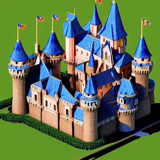 Image similar to 2004-2007 isometric disneyland castle, sculpted, 3d render, in the style of VMK, yoworld, artstation, isometric by Miha Rinne
