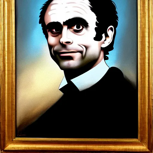 Image similar to a head and shoulders portrait painting of ted bundy wearing a colonial outfit without a hat looking off camera, a character portrait, american romanticism, oil on canvas, soft focus