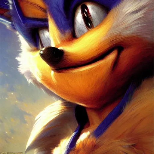 Image similar to a portrait of sonic the hedgehog. highly detailed painting by gaston bussiere, craig mullins, j. c. leyendecker, furry