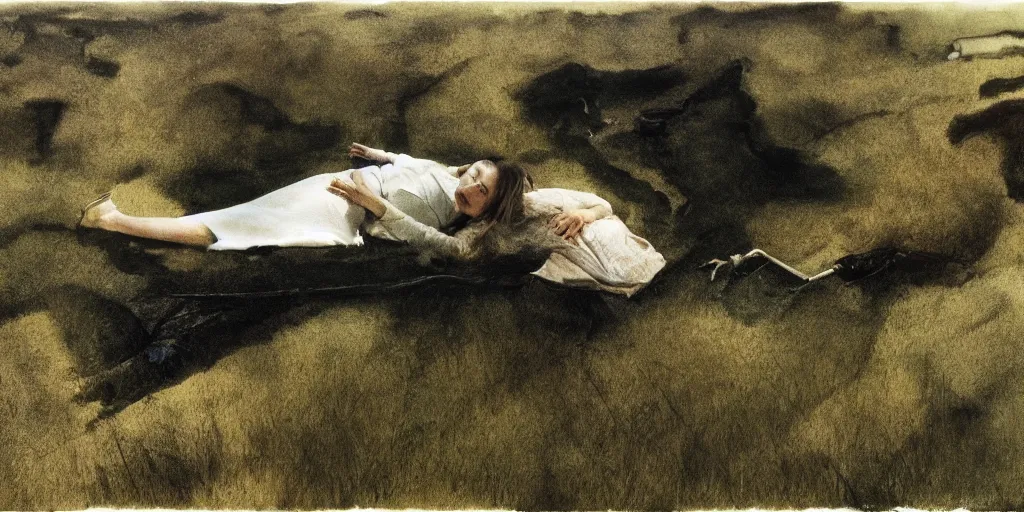 Prompt: Concept Art of cinematography of Terrence Malick film by Andrew Wyeth