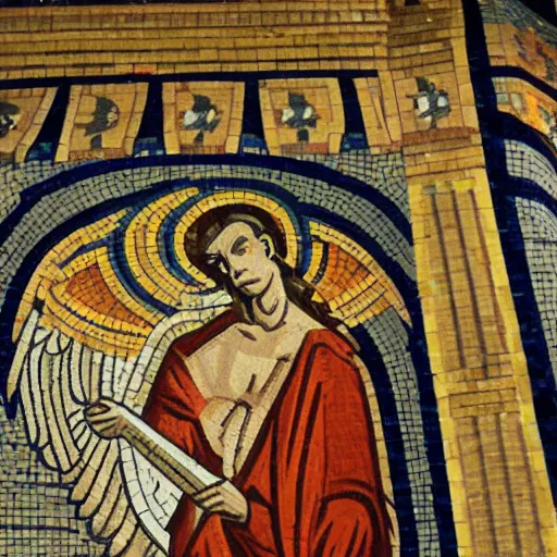 Prompt: cathedral mosaic art depicting the angel azrael