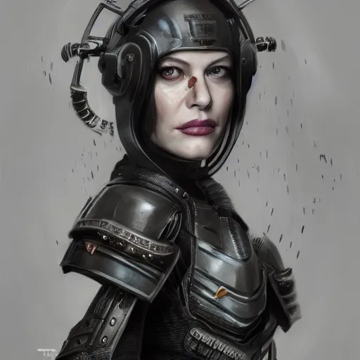 Prompt: liv tyler portrait, dystopia core, apocalyptic, armor, warrior, dramatic, sharp focus, fiction, neon, fantasy, hyper detailed, digital art, trending in artstation, cinematic lighting, studio quality, smooth render, unreal engine 5 rendered, octane rendered, art style and nixeu and wlop and krenz cushart